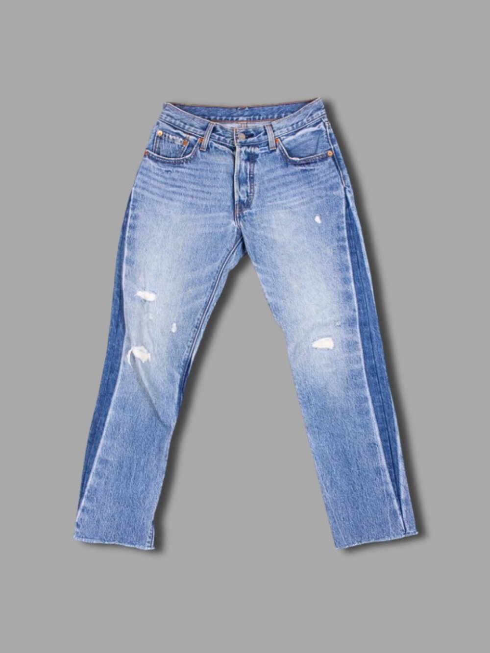 LEVI'S 501 Washed Blue Cotton Distressed Jeans